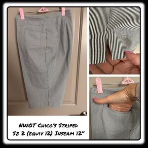 NWOT Chicos Striped long Bermuda Shorts sz 2 (equiv 12) inseam 12”